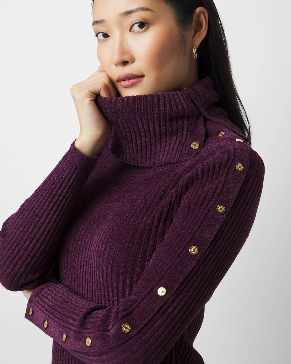 Chenille Button Sleeve Pullover White House Black Market
